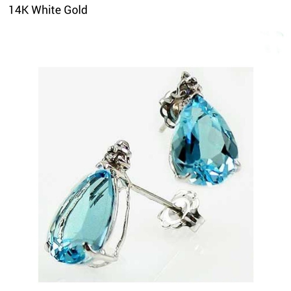 14K SOLID GOLD GENUINE DIAMONDS 6CT BLUE TOPAZ EARRINGS